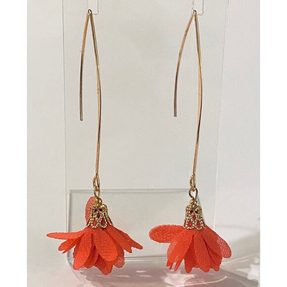 Coral Flower Fishhook Drop Earrings NEW - Picture 1 of 1